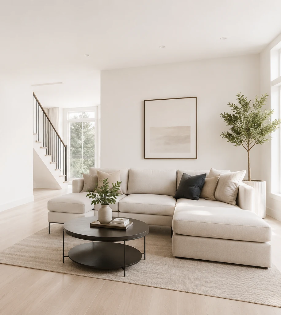 A bright, spotless living room
