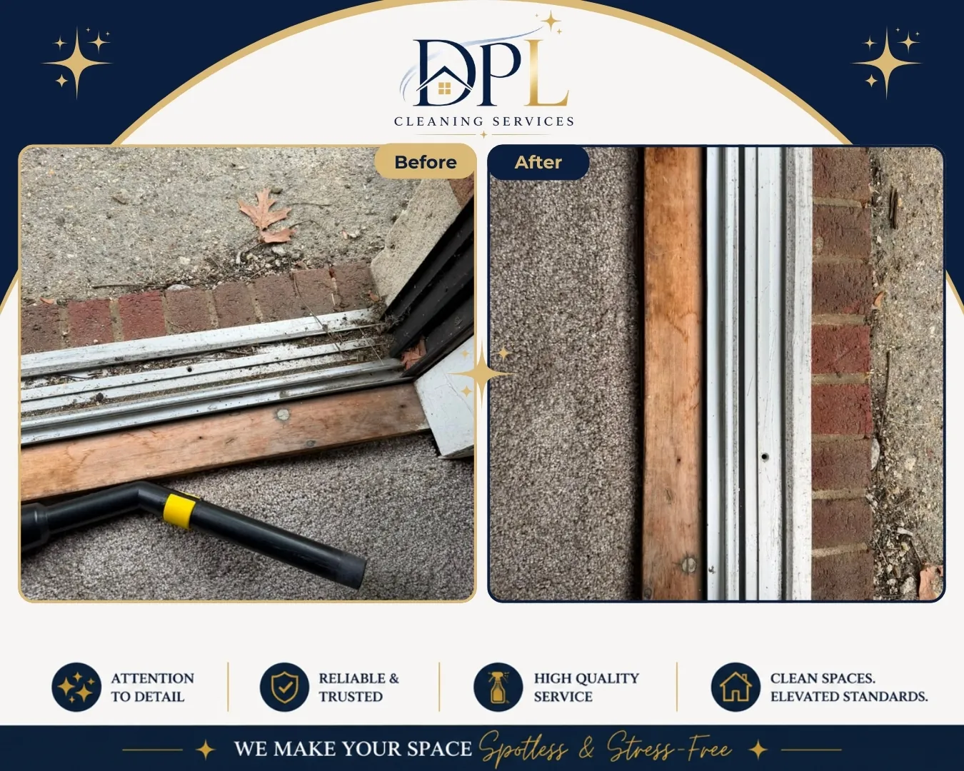 Door track cleaning, before and after, by DPL Cleaning Services