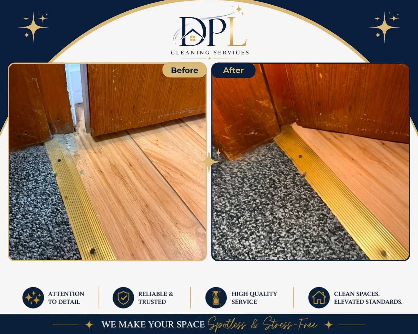 Floor threshold detail cleaning, before and after, by DPL Cleaning Services
