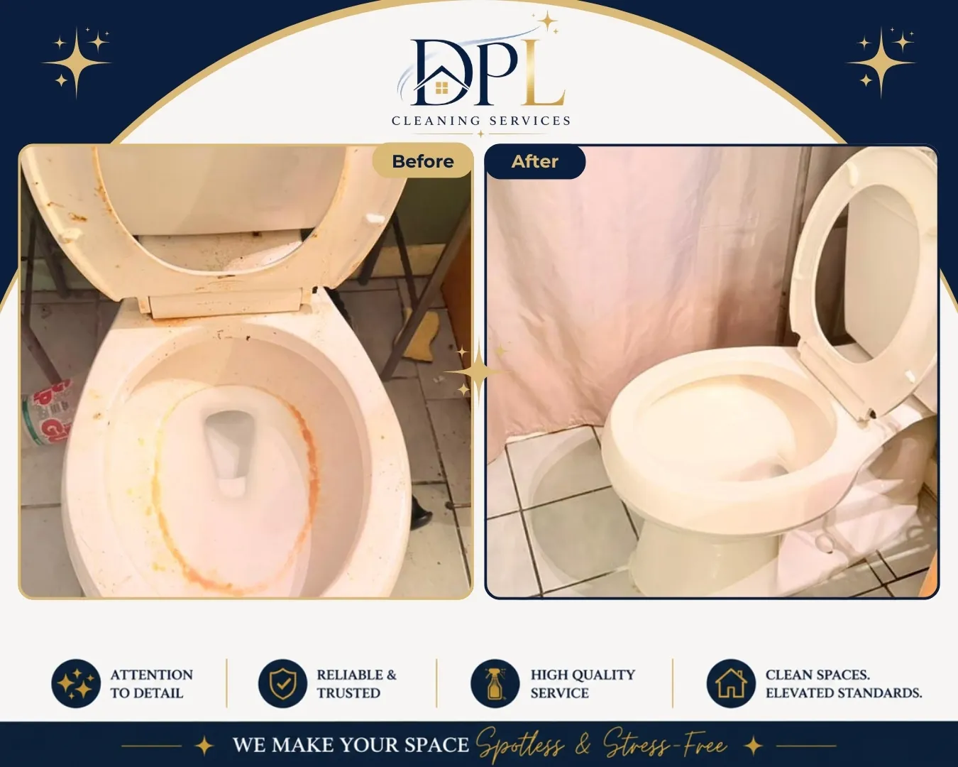 Toilet deep clean, before and after, by DPL Cleaning Services