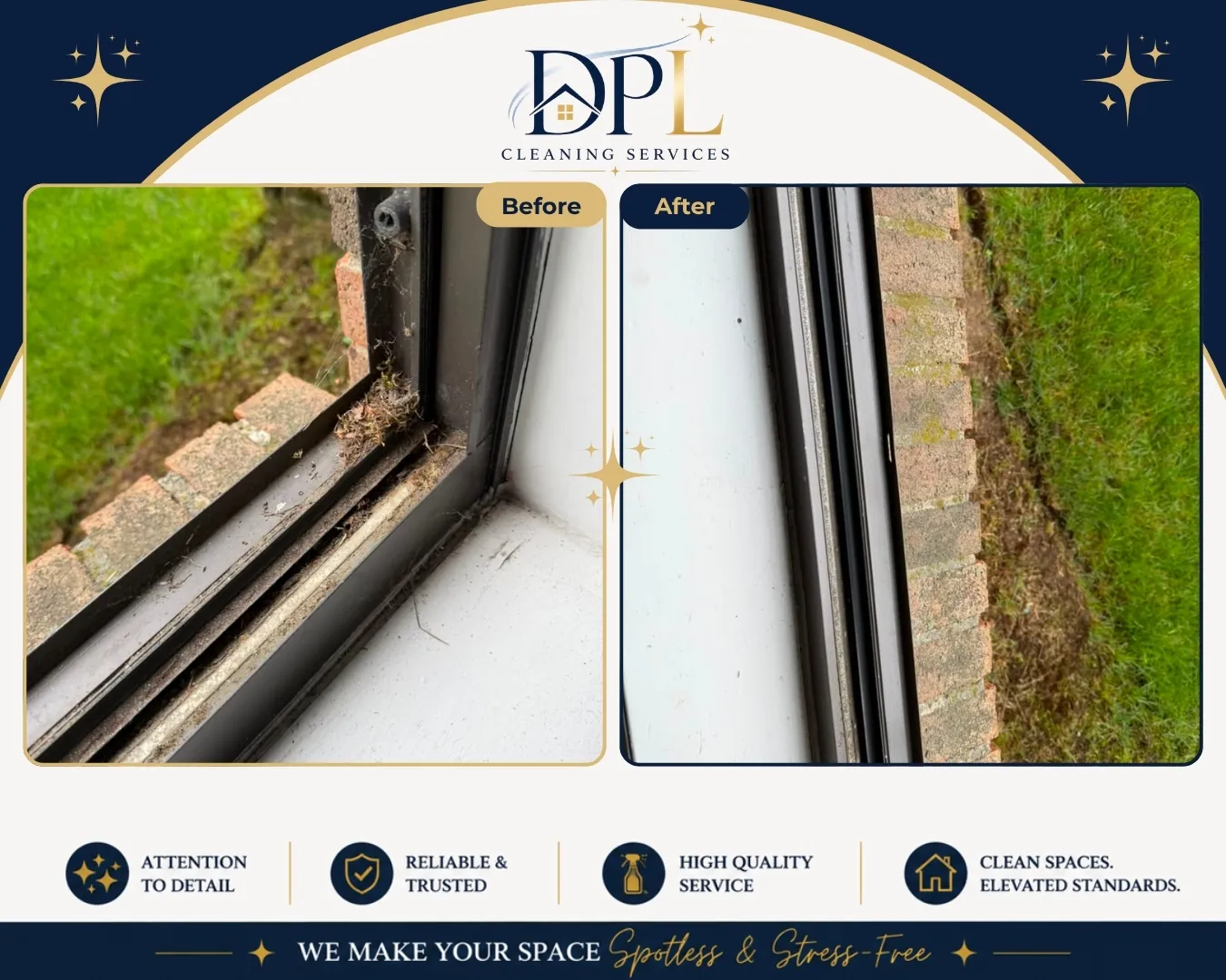 Window track cleaning, before and after, by DPL Cleaning Services